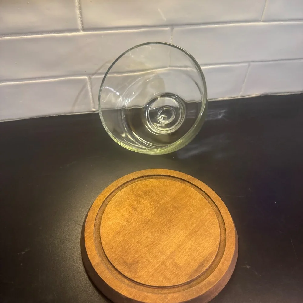 Glass Cloche Cheese Dome with Wood Base Brown Rustic Kitchen Display 7.75in